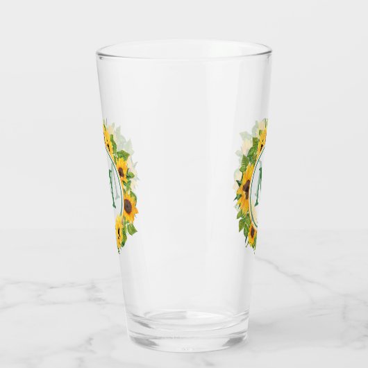 Sommer-Sonnenblume-Kreis-Monogramm Glas (Links)