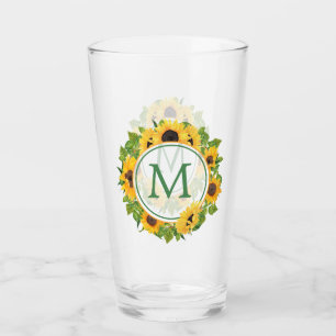 Sommer-Sonnenblume-Kreis-Monogramm Glas