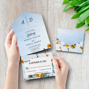Sommer-Sonnenblumen-Blumen-Hochzeitseinladung All In One Einladung