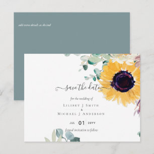 Sommer Sonnenblumen Eukalyptus Grün Hochzeit Postkarte