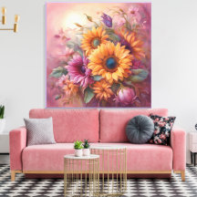 Sommer-Sonnenblumen in Rosa und Gelb 