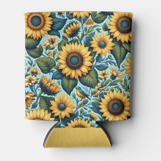 Sommer/Sonnenblumen/Vogel Dosenkühler (Vorderseite)
