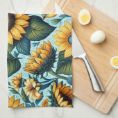 Sommer/Sonnenblumen/Vogel Geschirrtuch (Viertel Falte)