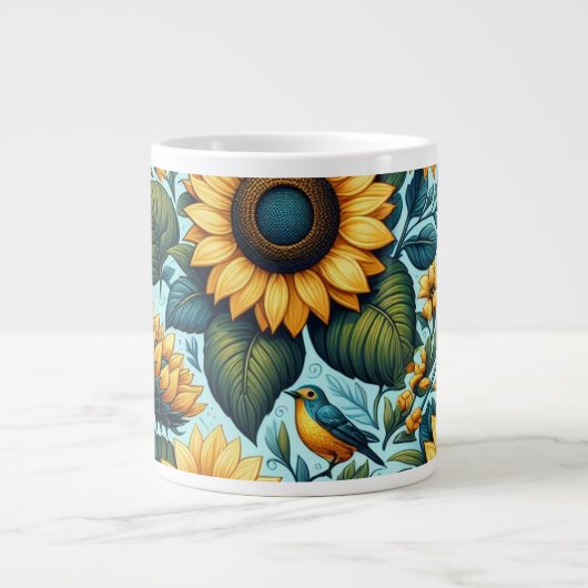 Sommer/Sonnenblumen/Vogel Jumbo-Tasse (Vorderseite)