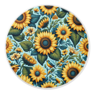 Sommer/Sonnenblumen/Vogel Keramikknauf