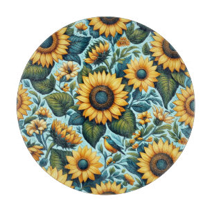 Sommer/Sonnenblumen/Vogel Schneidebrett