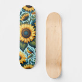 Sommer/Sonnenblumen/Vogel Skateboard (Vorderseite)