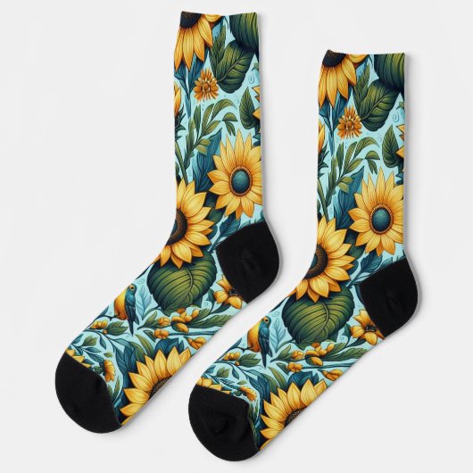 Sommer/Sonnenblumen/Vogel Socken (Linkes Detail)