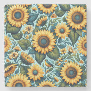 Sommer/Sonnenblumen/Vogel Steinuntersetzer