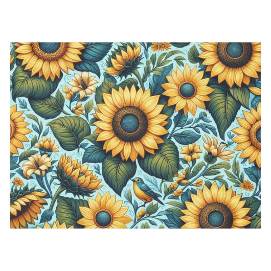 Sommer/Sonnenblumen/Vogel Tischdecke (Vorderseite (Horizontal))
