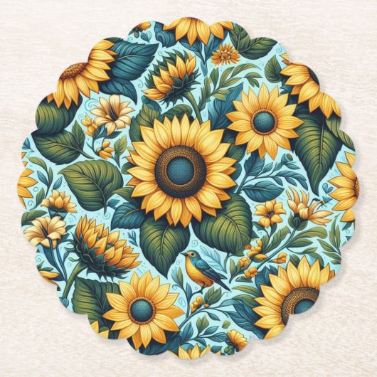 Sommer/Sonnenblumen/Vogel Untersetzer (Vorderseite)