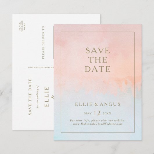 Sommer-Sonnenuntergang-Aquarell-Save-the-Date-Post Einladungspostkarte (Vorne/Hinten)