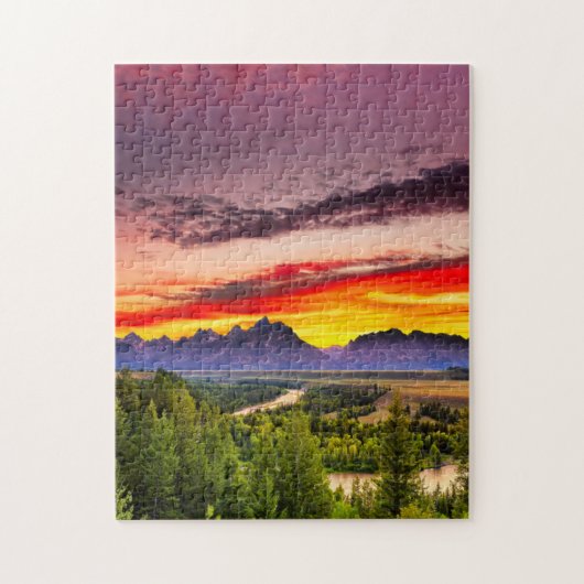 Sommer-Sonnenuntergang bei Snake River übersehen Puzzle (Vertikal)