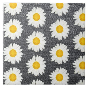 Sommer-Spaß Gänseblümchen-Blumenmuster auf Grau Vi Fliese