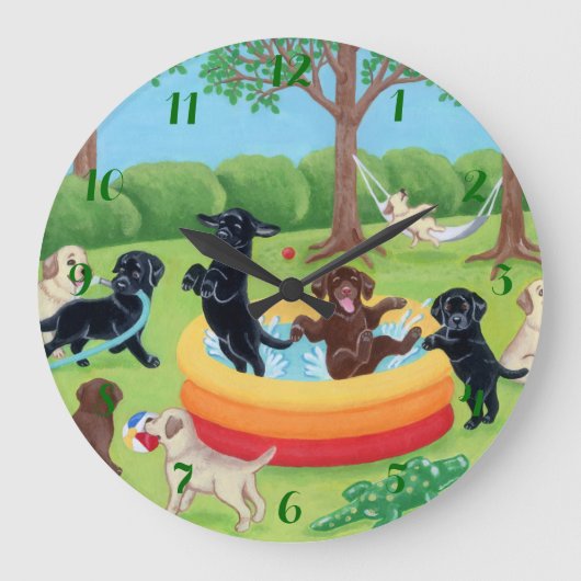 Sommer-Spaß Labradors Malerei Große Wanduhr (Vorderseite)