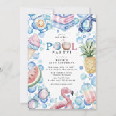 Sommer-Spaß-Poolparty-Geburtstag Einladung (Vorderseite)