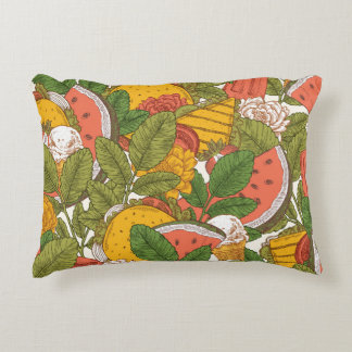 Sommer-Speisen im Vintage-Illustrationsmuster Dekokissen