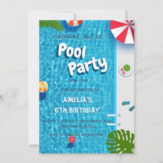 Sommer-Splash-Wasserpool-Party-Geburtstag Einladung (Vorderseite)