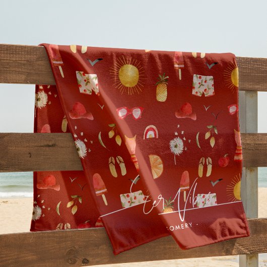 Sommer Stimmung | Boho Retro Sommer Monogramm Strandtuch