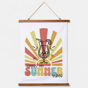 Sommer Stimmung genießen, Retro Sonne, Cocktailgla Wandteppich Mit Holzrahmen