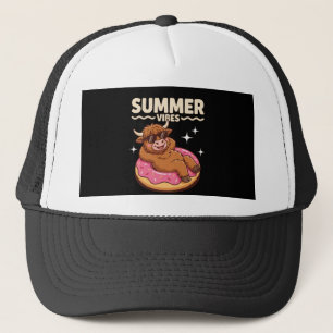 Sommer Stimmung Highland-Kuh schwebend auf Donut-R Truckerkappe
