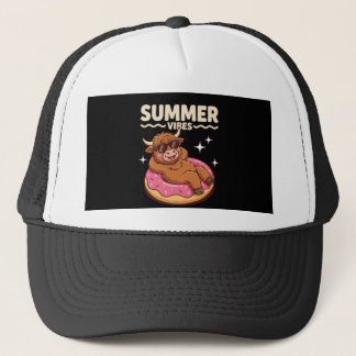 Sommer Stimmung Highland-Kuh schwebend auf Donut-R Truckerkappe