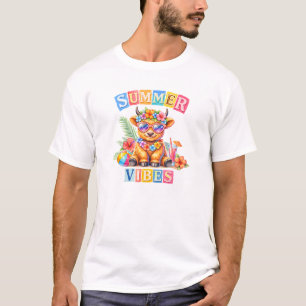 Sommer Stimmung Highland Kuh Tropische Strand Blum T-Shirt
