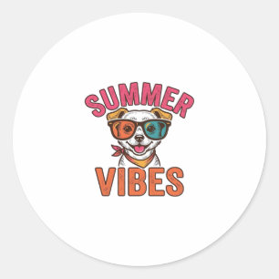Sommer Stimmung Hund Sonnenbrille Vintage-Shirt-De Runder Aufkleber