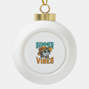 Sommer Stimmung Katze Vintage Gravur Design_1 Keramik Kugel-Ornament