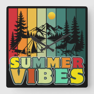 Sommer Stimmung Natur Camping Urlaub Abenteuer Quadratische Wanduhr