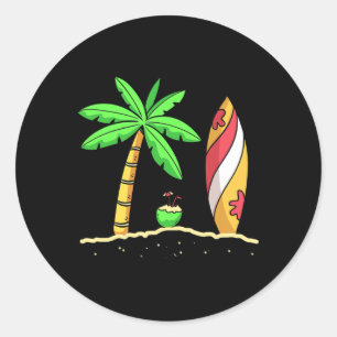 Sommer Stimmung Palmen Surfboard Surfer Kokosnuss  Runder Aufkleber