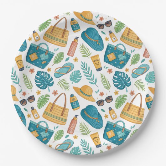 Sommer Strand Essentials Muster (1) Pappteller (Vorderseite)