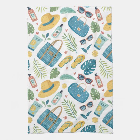 Sommer Strand Essentials Muster (2) Geschirrtuch (Vertikal)