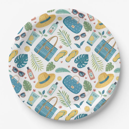 Sommer Strand Essentials Muster (2) Pappteller (Vorderseite)