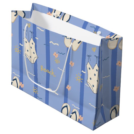 Sommer Strand Essentials Muster (6) Große Geschenktüte (Vorderseite Schrägansicht)