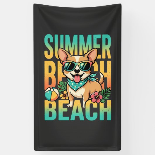 Sommer Strand Hund Urlaub Vektor Banner (Vertikal)