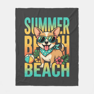 Sommer Strand Hund Urlaub Vektor Fleecedecke