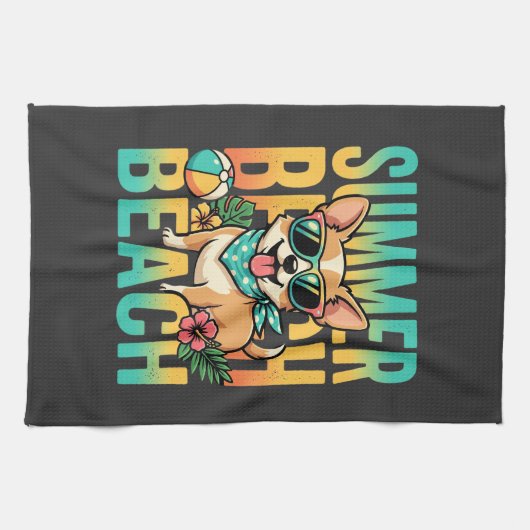 Sommer Strand Hund Urlaub Vektor Geschirrtuch (Horizontal)