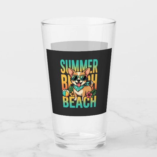 Sommer Strand Hund Urlaub Vektor Glas (Vorderseite)