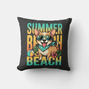 Sommer Strand Hund Urlaub Vektor Kissen