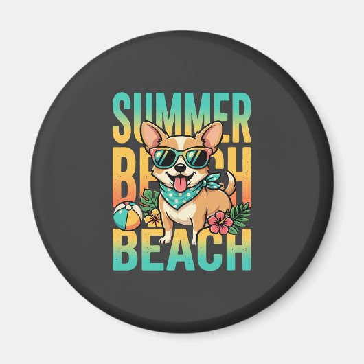 Sommer Strand Hund Urlaub Vektor Magnet (Vorne)