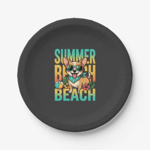 Sommer Strand Hund Urlaub Vektor Pappteller