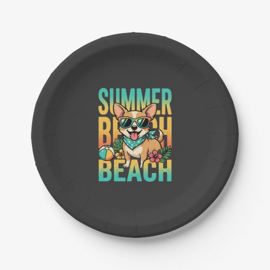 Sommer Strand Hund Urlaub Vektor Pappteller (Vorderseite)