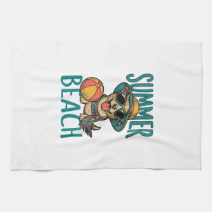 Sommer-Strand-Hund-Vintage-Sonnenbrille-Shirt-Desi Geschirrtuch