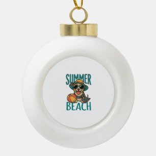 Sommer-Strand-Hund-Vintage-Sonnenbrille-Shirt-Desi Keramik Kugel-Ornament