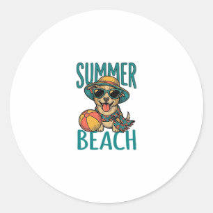 Sommer-Strand-Hund-Vintage-Sonnenbrille-Shirt-Desi Runder Aufkleber
