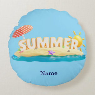Sommer Strand Insel 3D Trendige Tropische Ferien Rundes Kissen