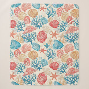 Sommer Strand Muschel Seestern Blau Rot Muster Sherpadecke