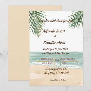 Sommer Strand Palme tropische Aquarell-Hochzeit Einladung