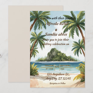 Sommer Strand Palme tropische Aquarell-Hochzeit Einladung